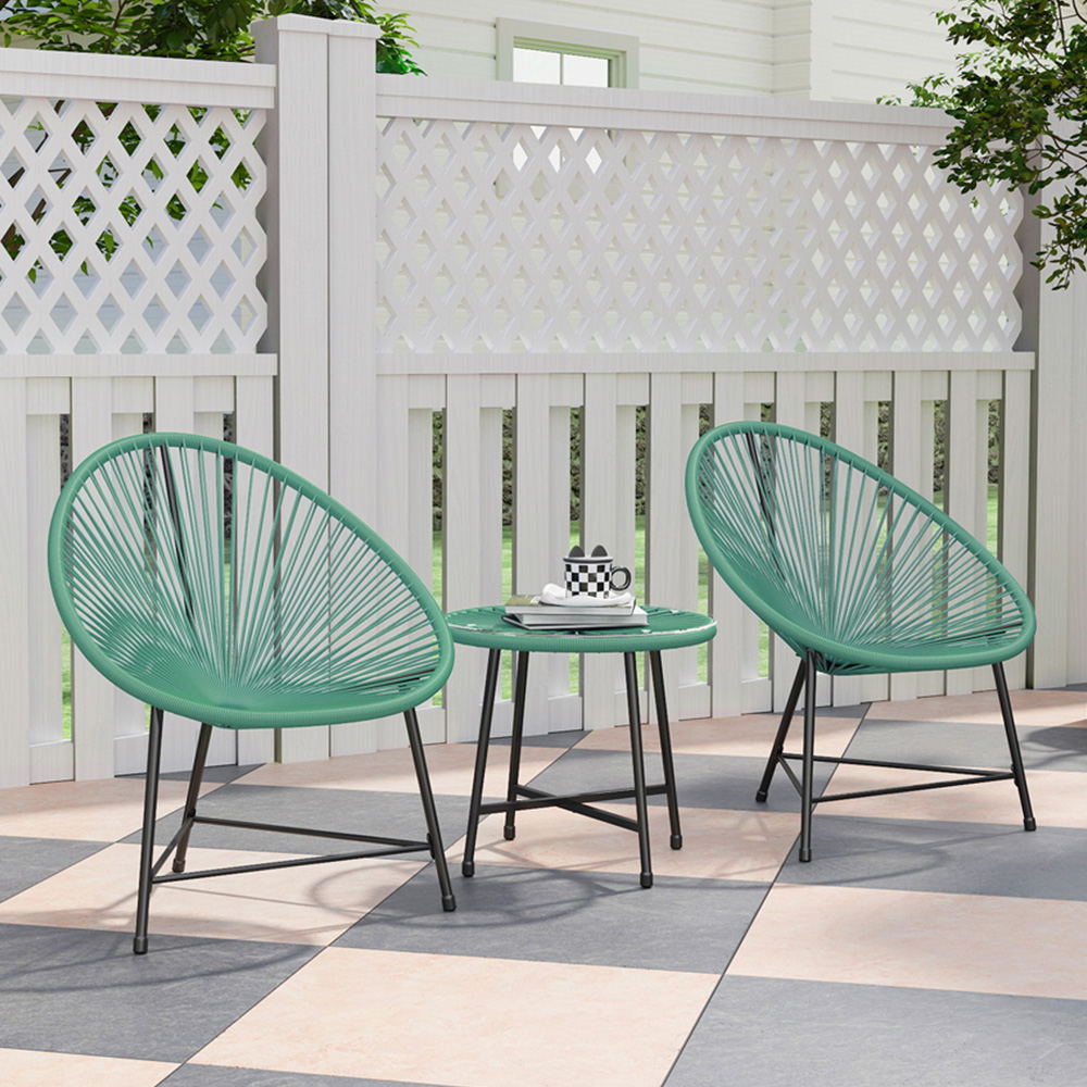 Outsunny 2 Seater Green Rattan Acapulco Garden Bistro Set