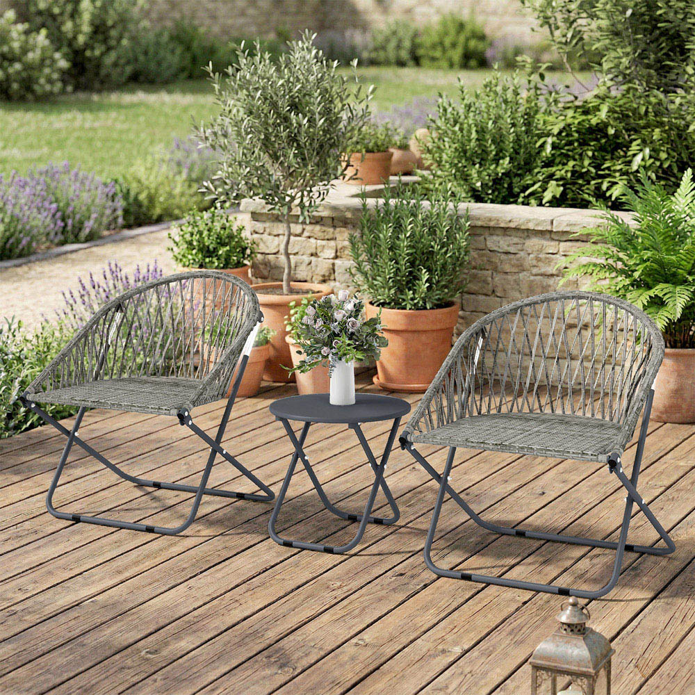 Outsunny 2 Seater Grey Rattan Foldable Garden Bistro Set