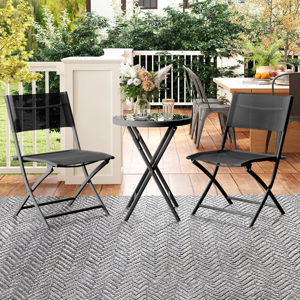 Outsunny 2 Seater Black Glass Table Top Garden Bistro Set