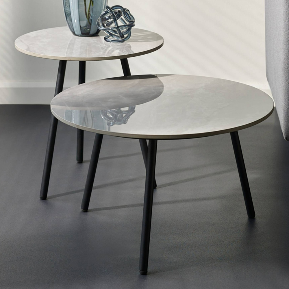 Julian Bowen Casper Grey Marble Effect Sintered Stone Top Side Table Set of 2