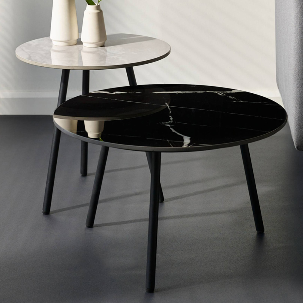 Julian Bowen Casper Grey and Black Marble Effect Sintered Stone Top Side Table Set of 2