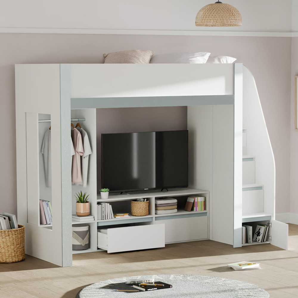 Julian Bowen Gaia Single High Sleeper TV Bed - White/Silver - Small