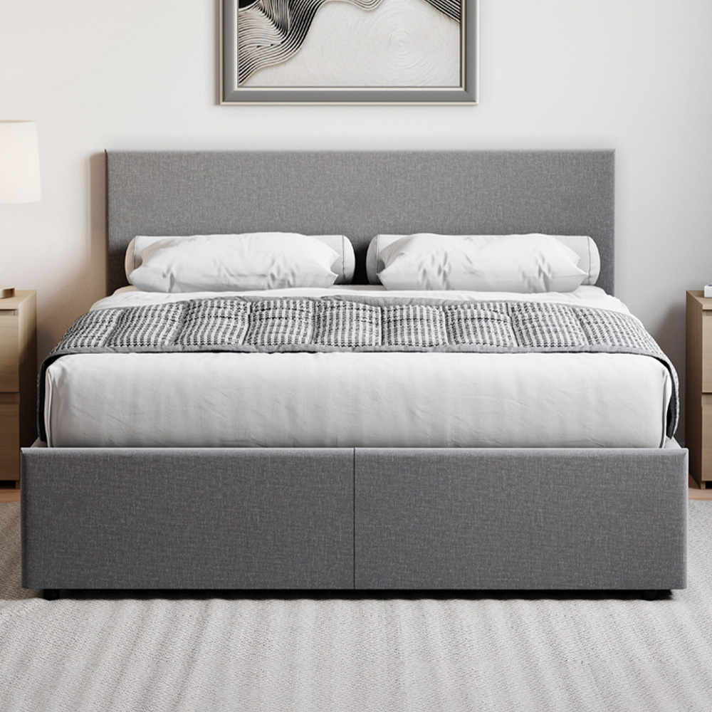 VIDA DESIGNS Veronica Double Dark Grey Linen Ottoman Bed with Gel Memory Foam Mattress