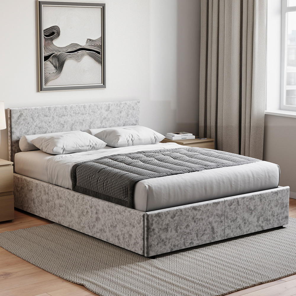 VIDA DESIGNS Veronica King Size Silver Velvet Ottoman Bed with Gel Memory Foam Mattress