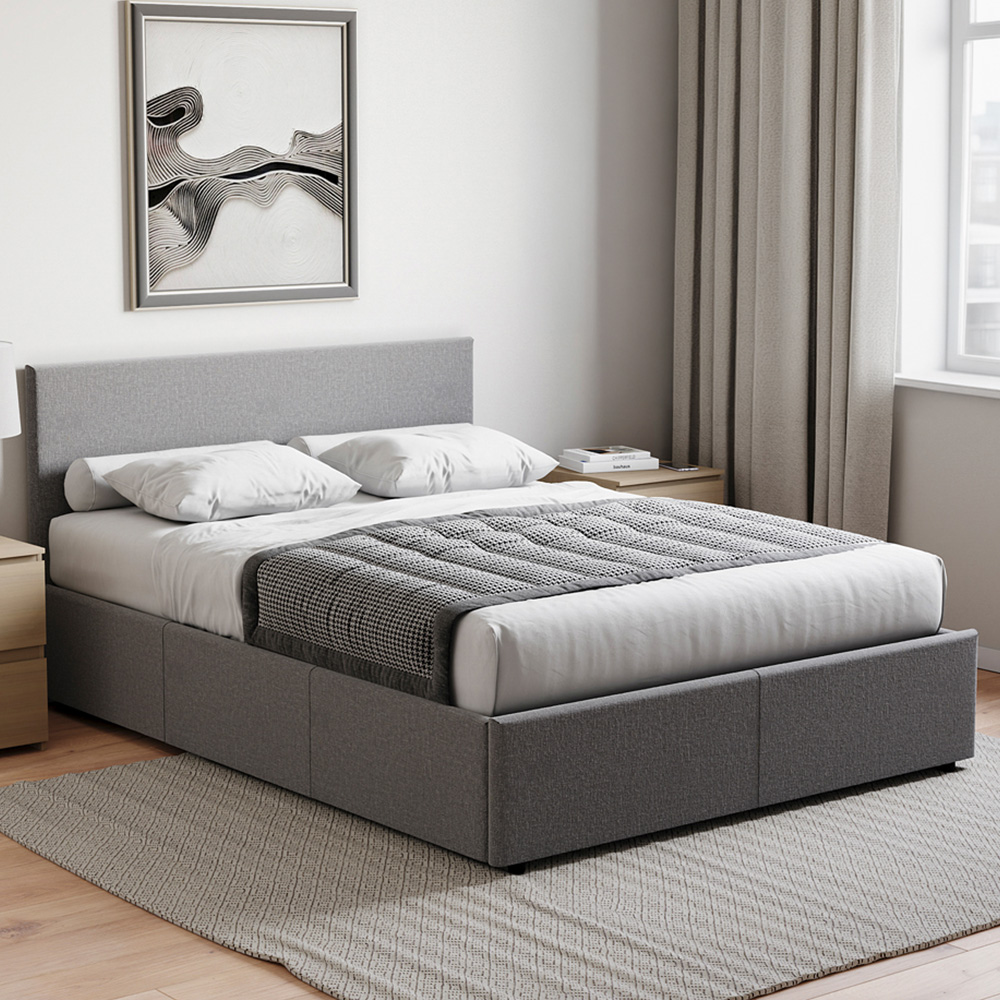 VIDA DESIGNS Veronica King Size Dark Grey Linen Ottoman Bed with Gel Memory Foam Mattress