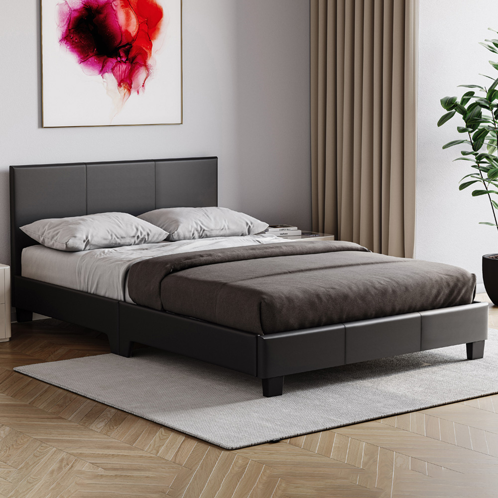 VIDA DESIGNS Lisbon Small Double Black Faux Leather Bed with Gel Memory Foam Mattress