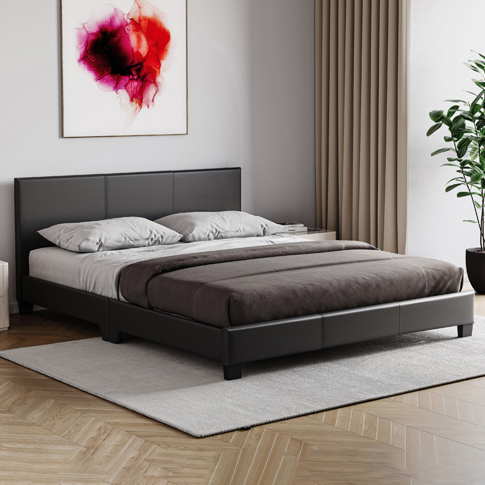 VIDA DESIGNS Lisbon Double Black Faux Leather Bed with Gel Memory Foam Mattress