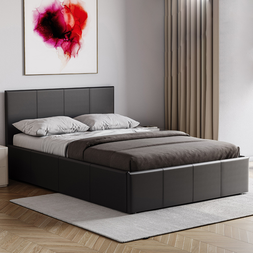 VIDA DESIGNS Lisbon Small Double Black Faux Leather Ottoman Bed with Gel Memory Foam Mattress
