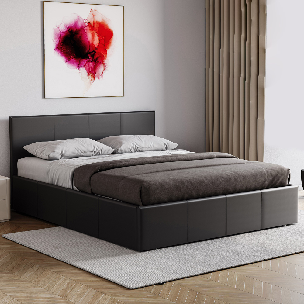 VIDA DESIGNS Lisbon Double Black Faux Leather Ottoman Bed with Gel Memory Foam Mattress