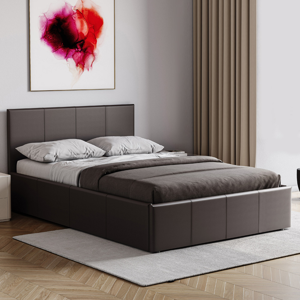 VIDA DESIGNS Lisbon Small Double Brown Faux Leather Ottoman Bed with Gel Memory Foam Mattress