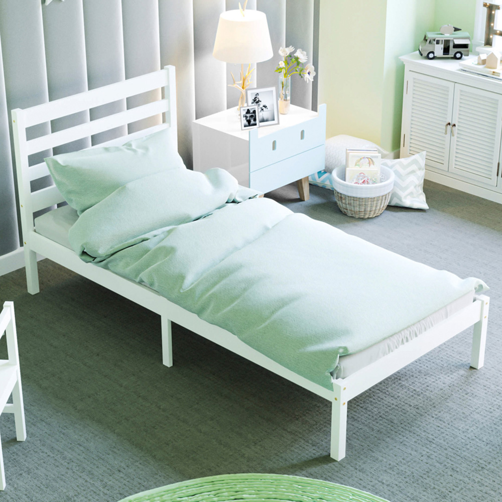 JUNIOR VIDA Libra Single White Wooden Bed with Gel Memory Foam Mattress