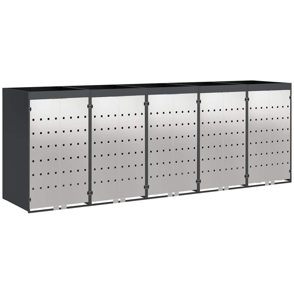 vidaXL Anthracite 5 Wheelie Bin Storage Shed with Stainless Steel Door and Planter Roof