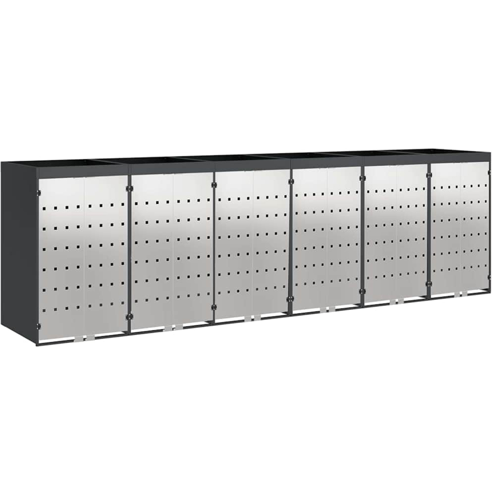 vidaXL Anthracite 6 Wheelie Bin Storage Shed with Stainless Steel Door and Planter Roof