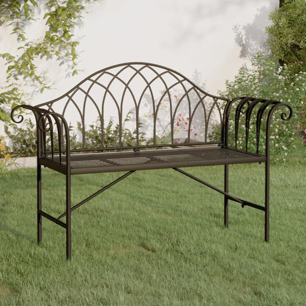 vidaXL 2 Seater Black Metal Garden Bench with Armrest
