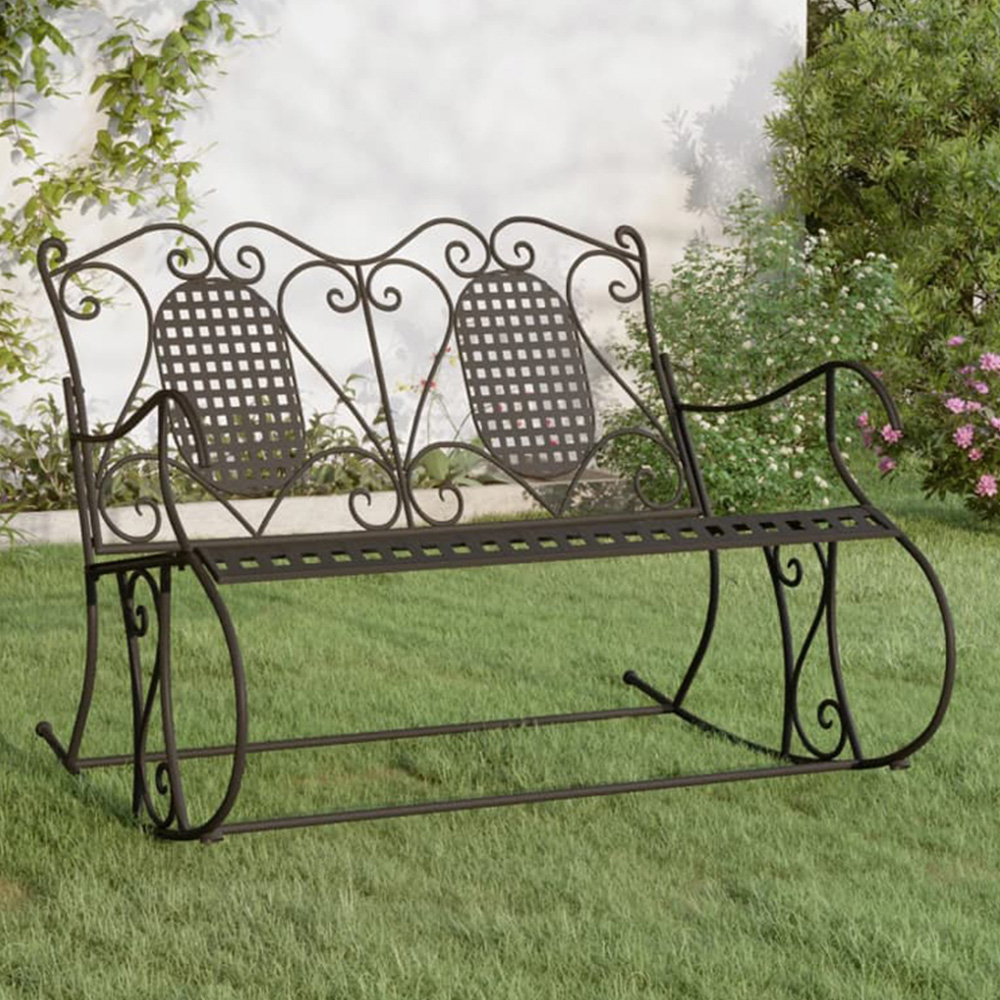 vidaXL 2 Seater Black Steel High Backrest Garden Rocking Bench