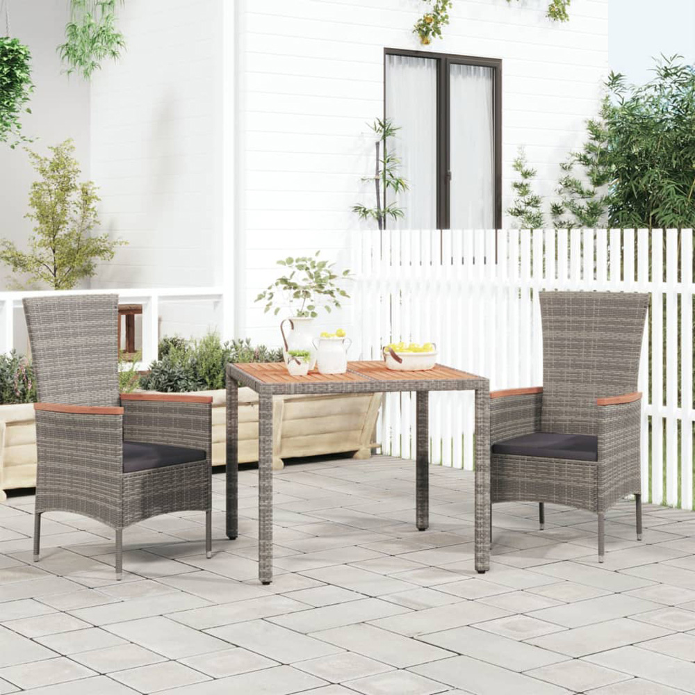 vidaXL 2 Seater Grey Polyrattan and Wooden Tabletop Garden Table