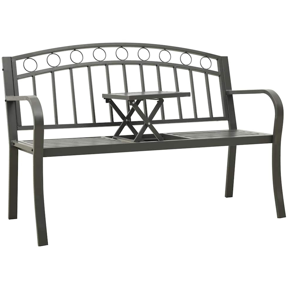 vidaXL 2 Seater Grey Steel Garden Bench with Table