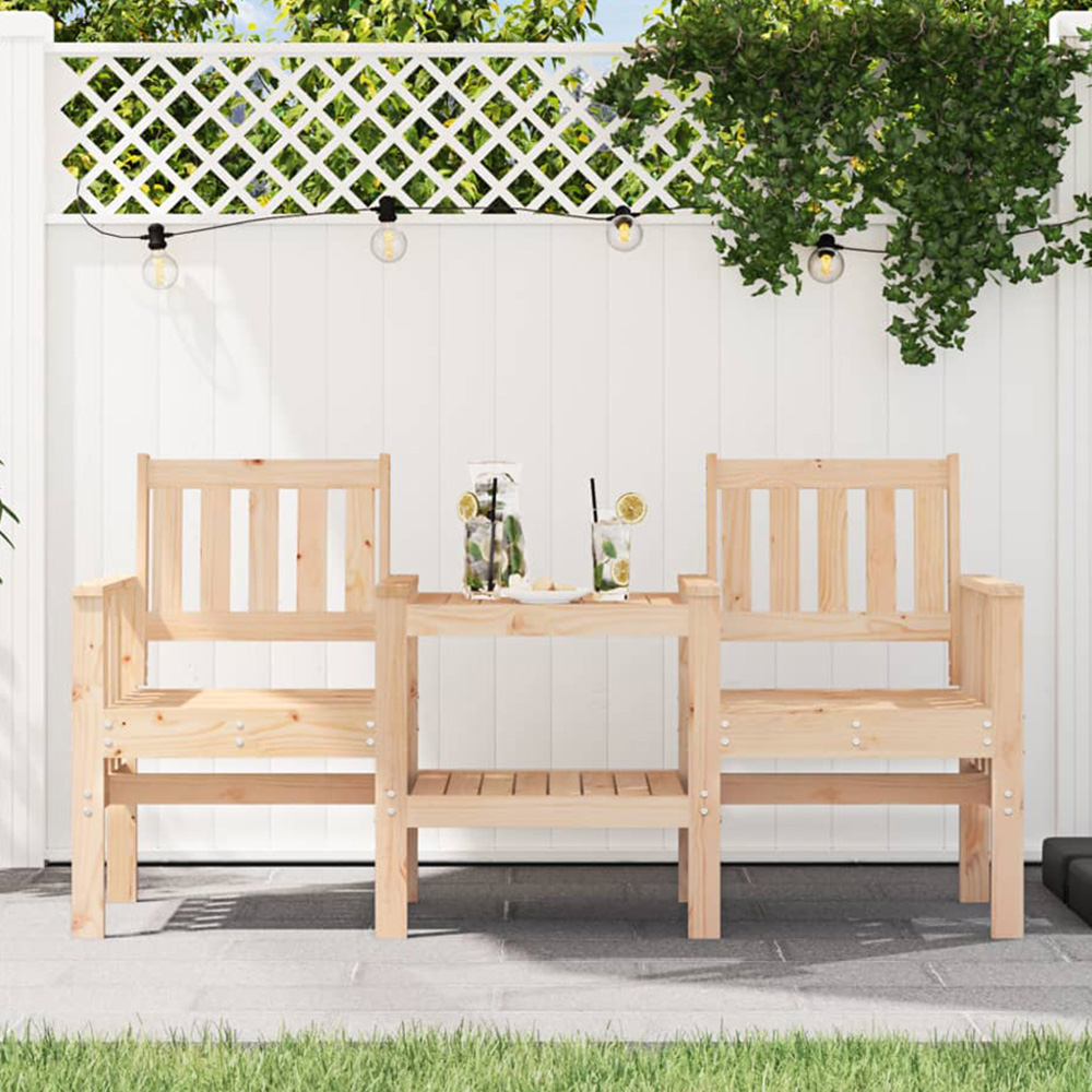 vidaXL 2 Seater Natural Solid Pine Wood Slatted Garden Companion Seat