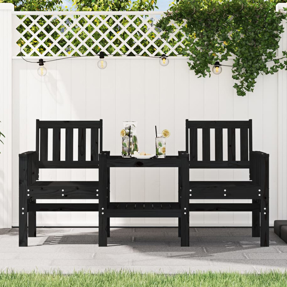 vidaXL 2 Seater Black Solid Pine Wood Slatted Garden Companion Seat