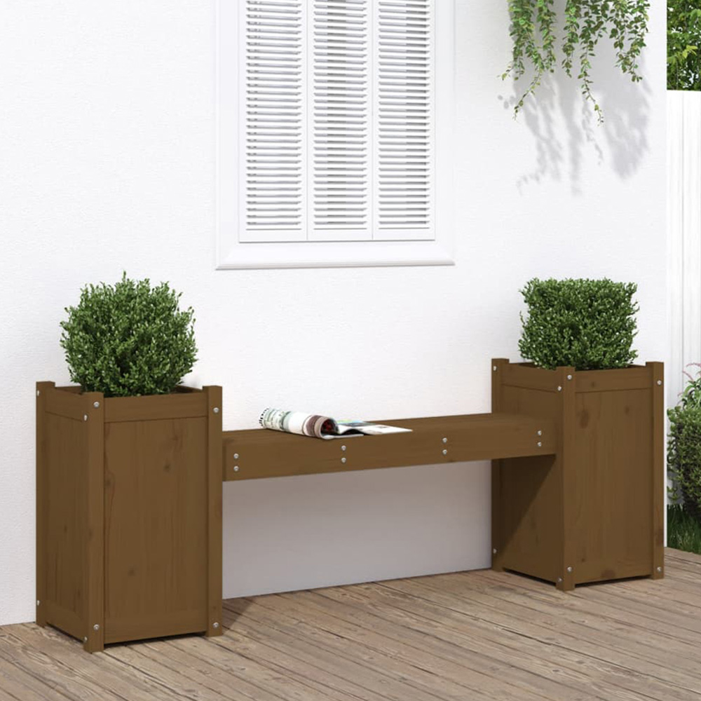 vidaXL 2-in-1 Honey Brown Solid Pine Wood Planter Box with 2 Seater Bench