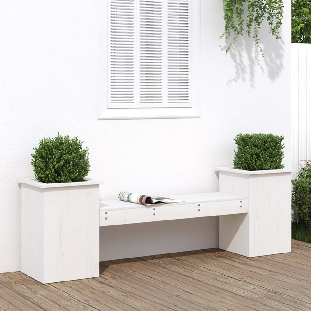 vidaXL 2-in-1 White Solid Pine Wood Planter Box with 2 Seater Bench