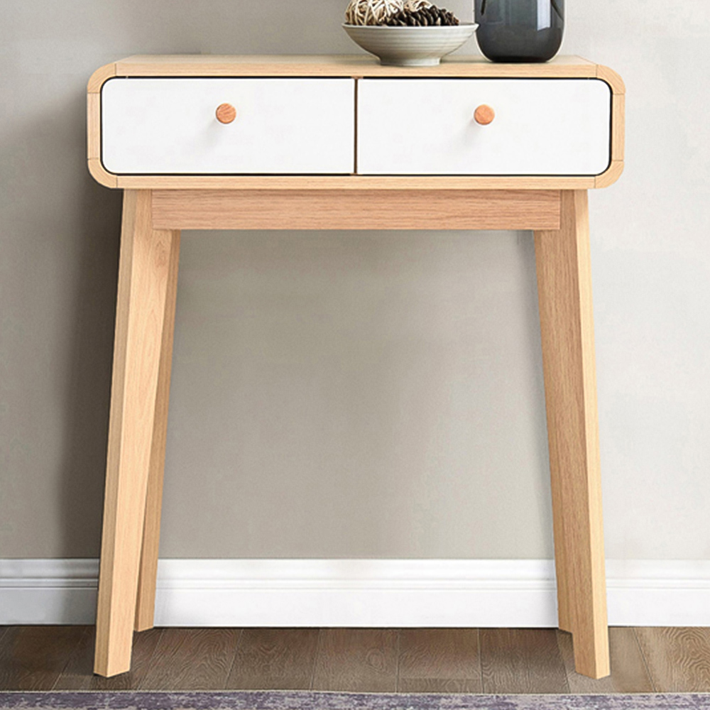 Loft24 Cassie 2 Drawer Oak White Console Table