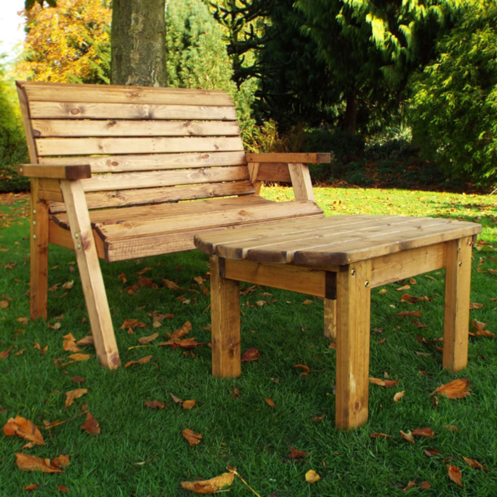 Samuel Alexander 2 Seater Chunky Rustic Wooden Garden Bench with Coffee Table