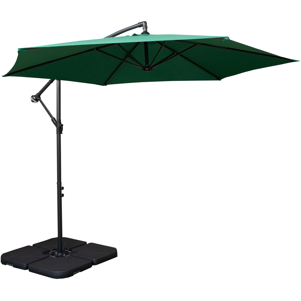 Samuel Alexander Green Cantilever Banana Parasol with Crank Handle and Base Weights 3m