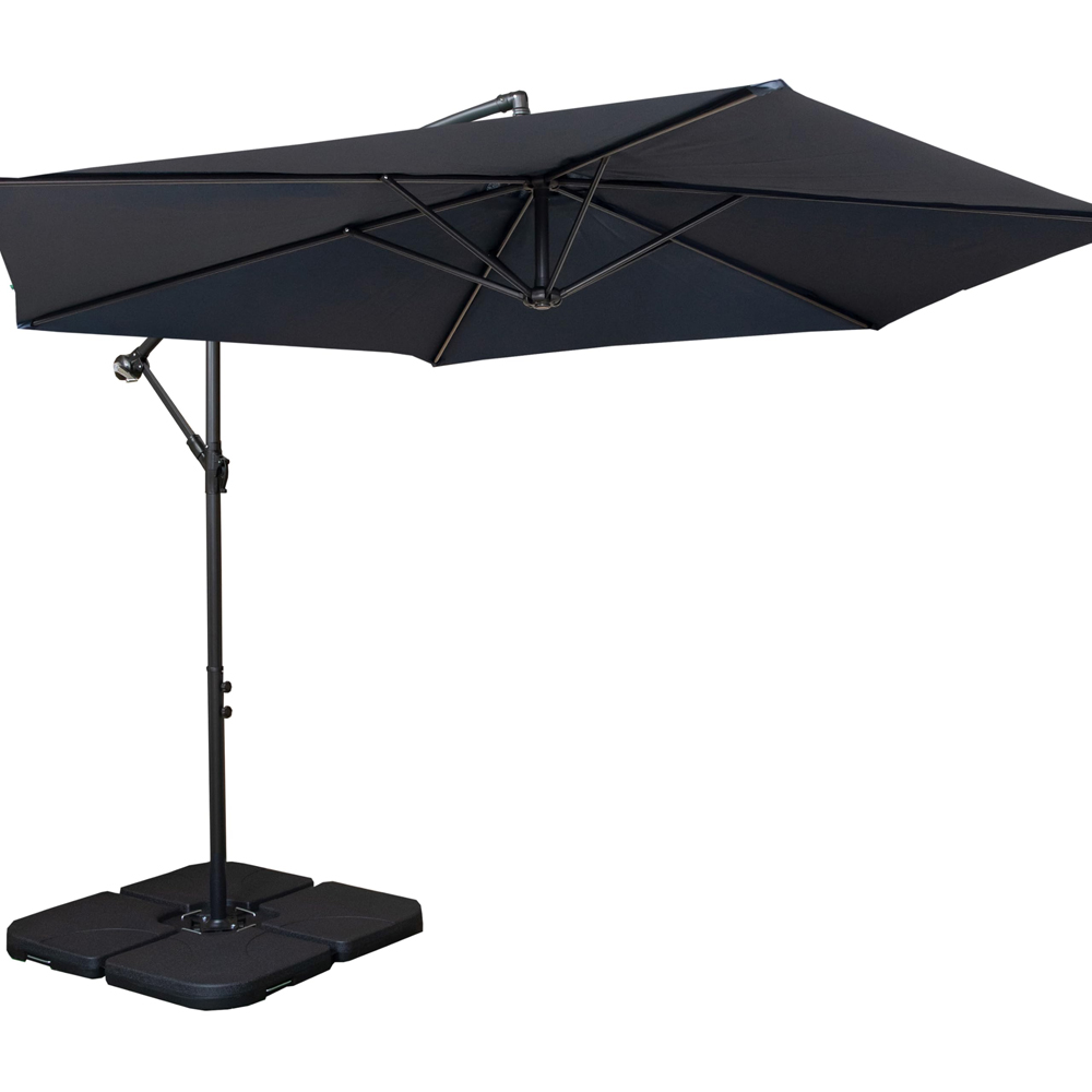 Samuel Alexander Blue Cantilever Banana Parasol with Crank Handle and Base Weights 3m