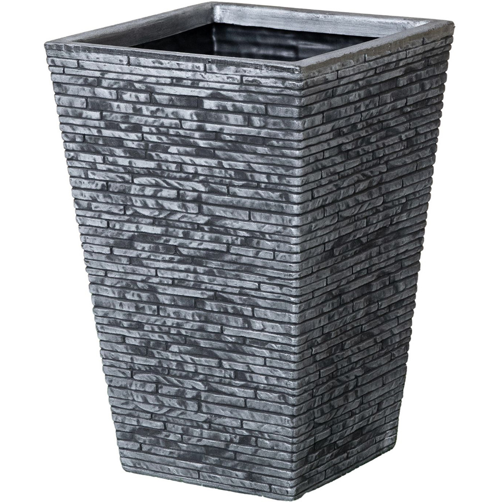 Samuel Alexander Dark Grey Large Square Plastic Slate Effect Garden Planter 30 x 45cm