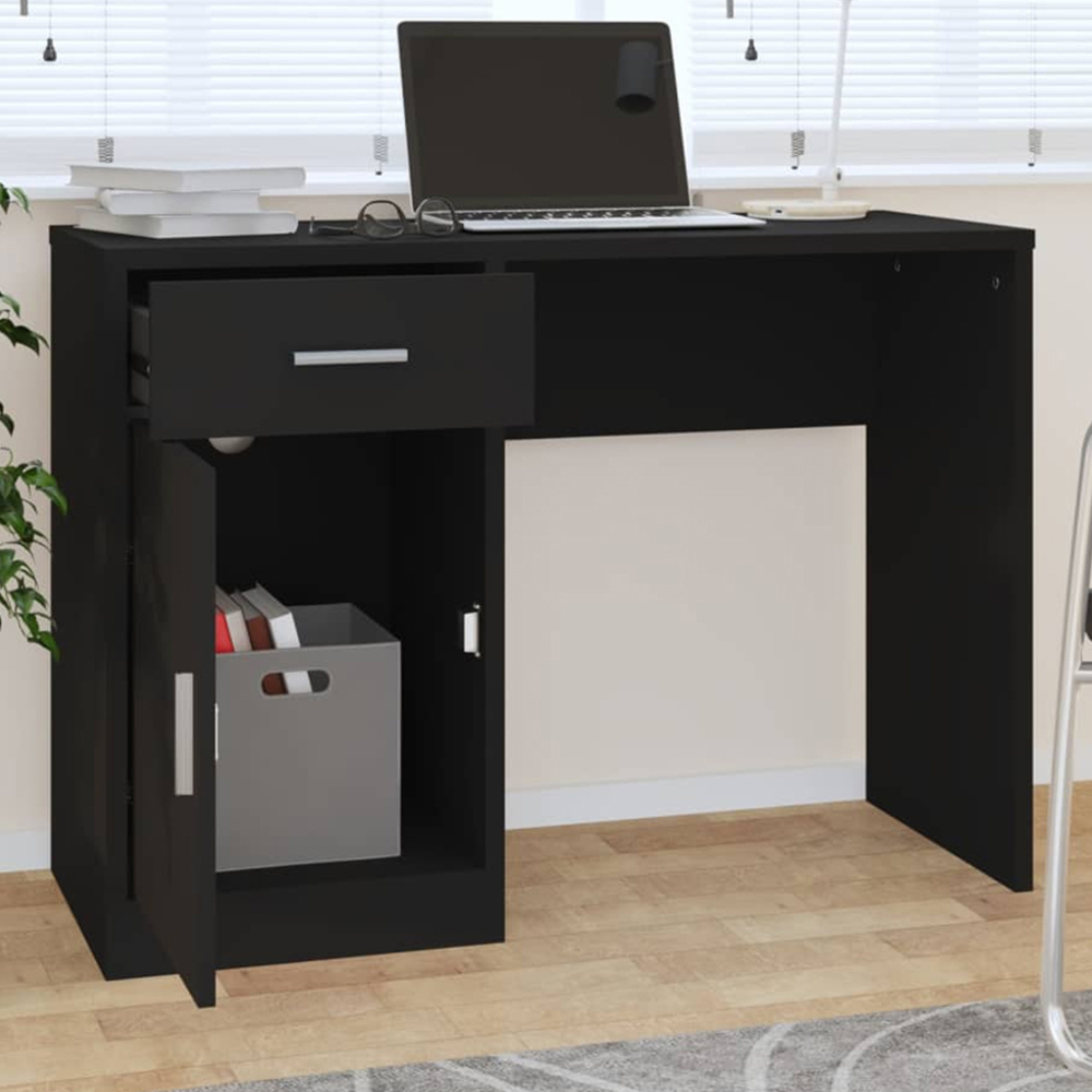 vidaXL Single Door Single Drawer Computer Desk Black and Silver