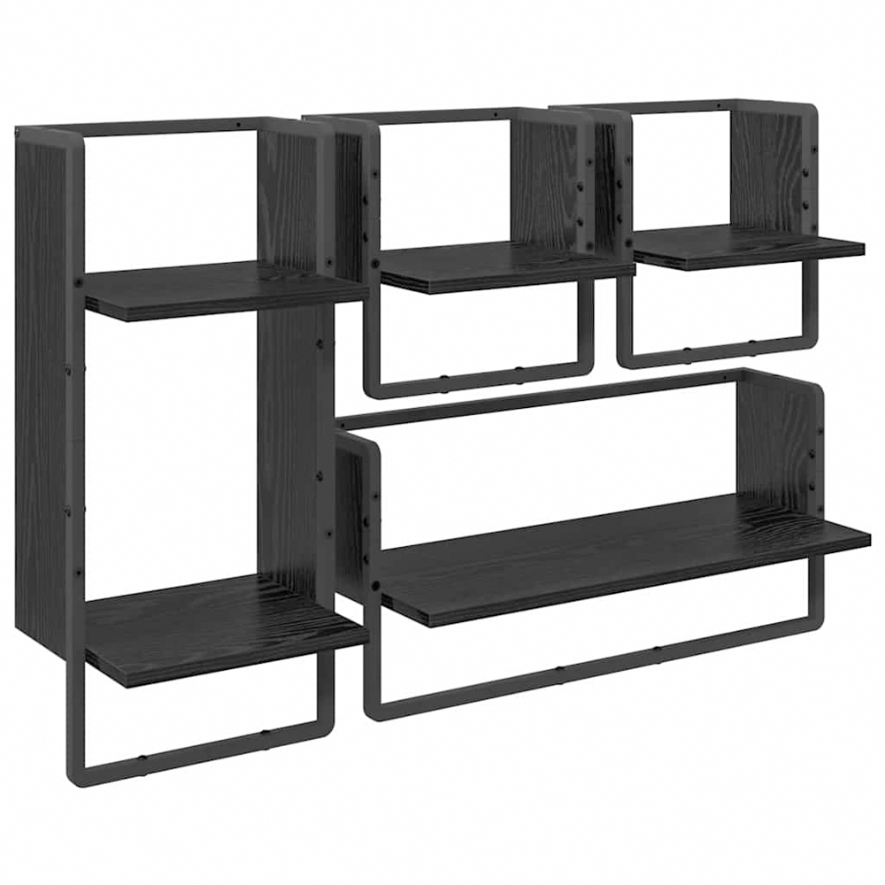 vidaXL 5 Shelf Black Oak Wall Shelf Set of 4