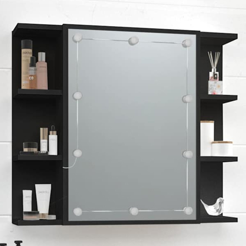 vidaXL Single Door 6 Shelf LED Black Mirror Cabinet