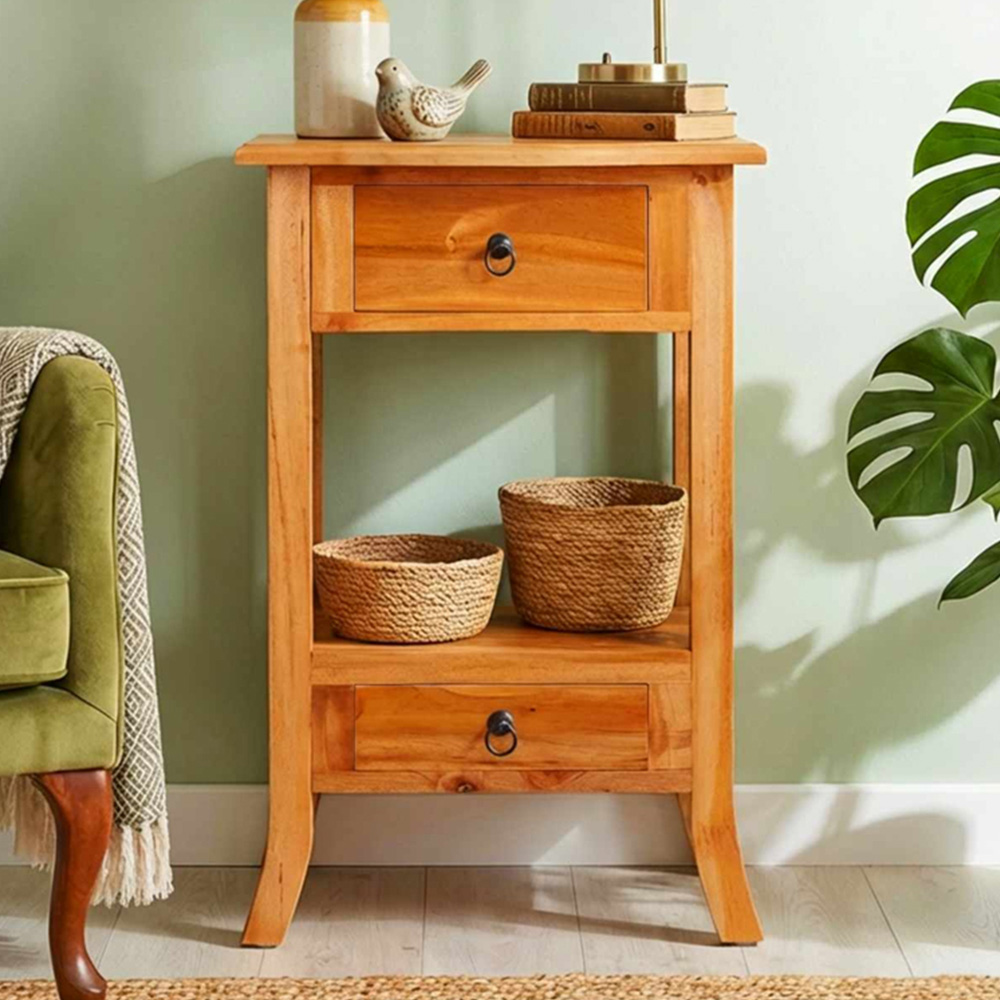 vidaXL 2 Drawer Single Shelf Natural Solid Mahogany Wood Console Table