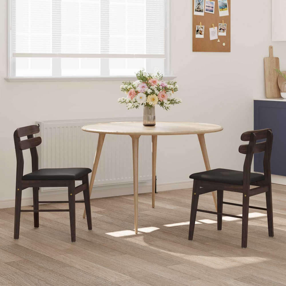 vidaXL Set of 2 Light Brown and Black Rubberwood Rectilinear Vintage Dining Chairs