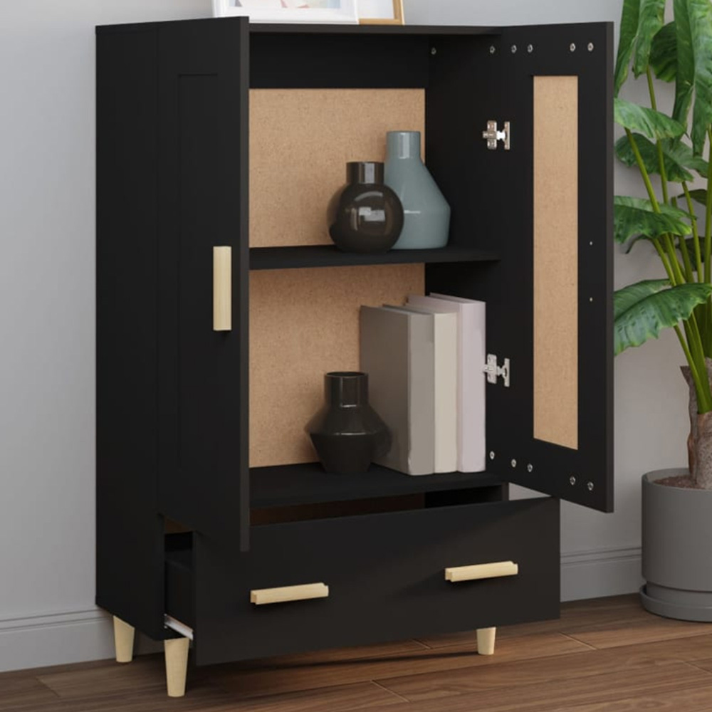 vidaXL 2 Door Single Drawer Black Highboard with Wooden Legs