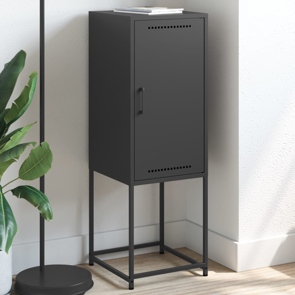 vidaXL Single Door Black Steel Highboard