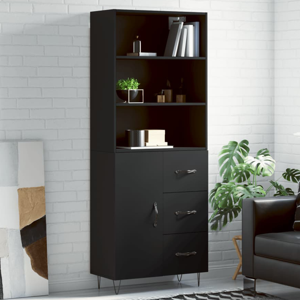 vidaXL Single Door 3 Drawer 3 Shelf Black Highboard