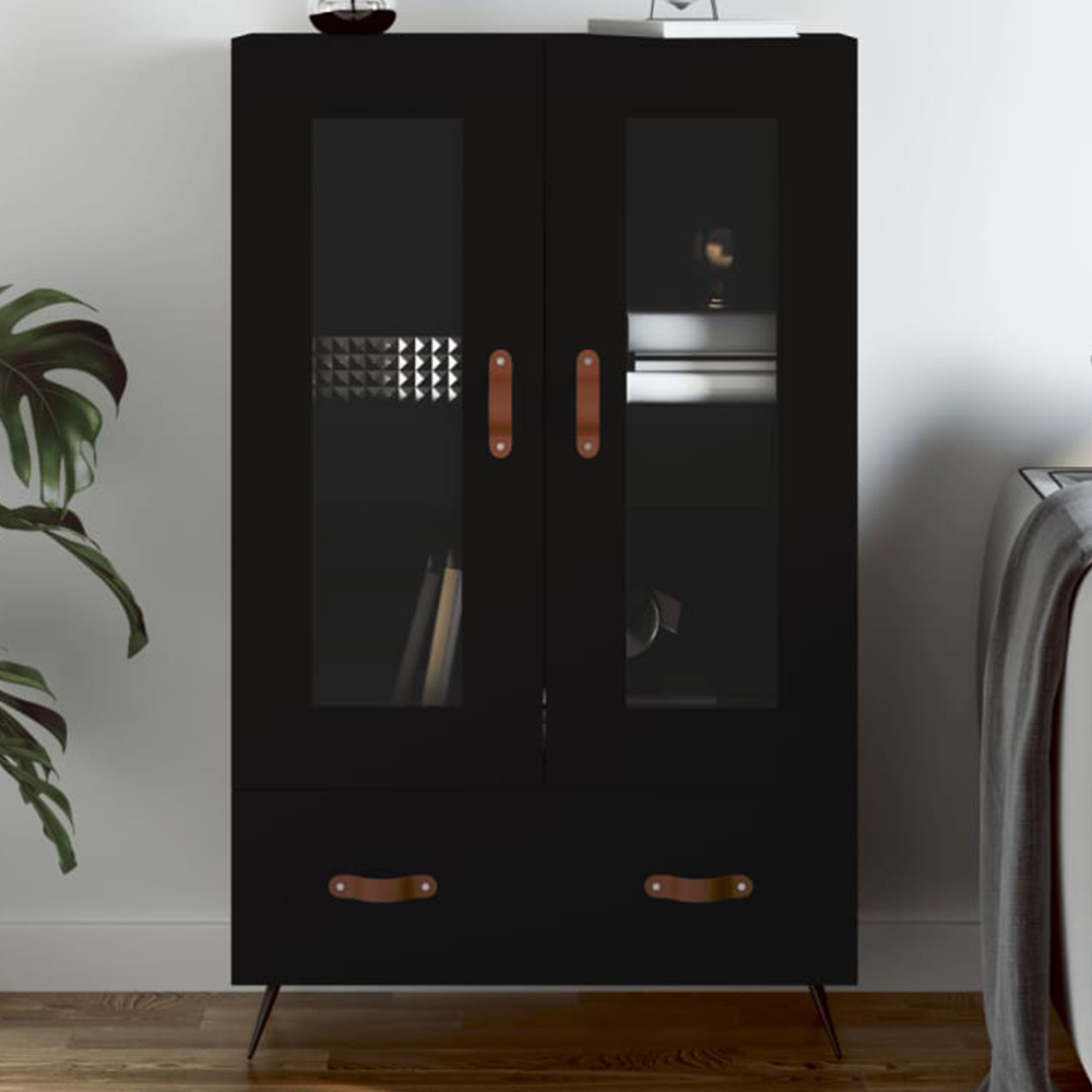 vidaXL 2 Glass Door Single Drawer Black Highboard