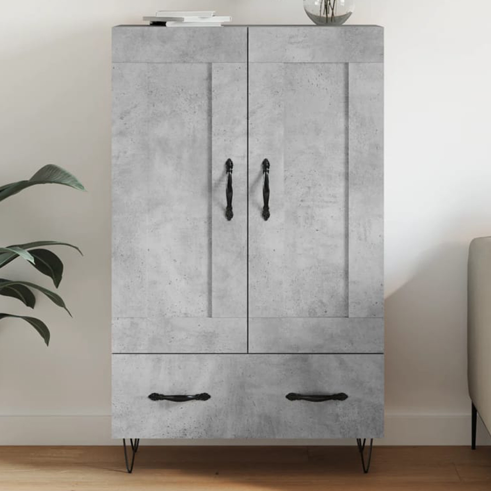 vidaXL 2 Door Single Drawer Concrete Grey Highboard with Black Hairpin Legs