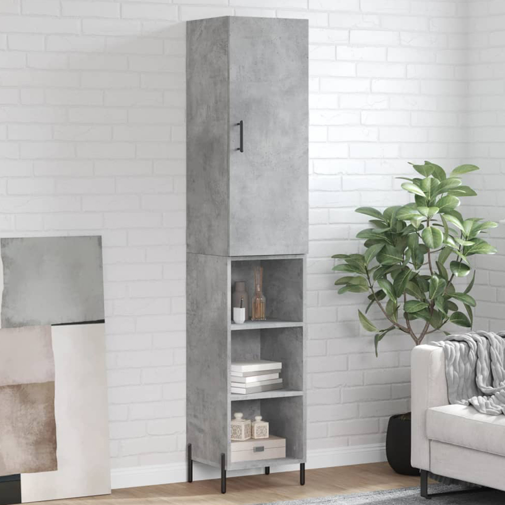vidaXL Single Door 3 Shelf Concrete Grey Highboard with Black Handle