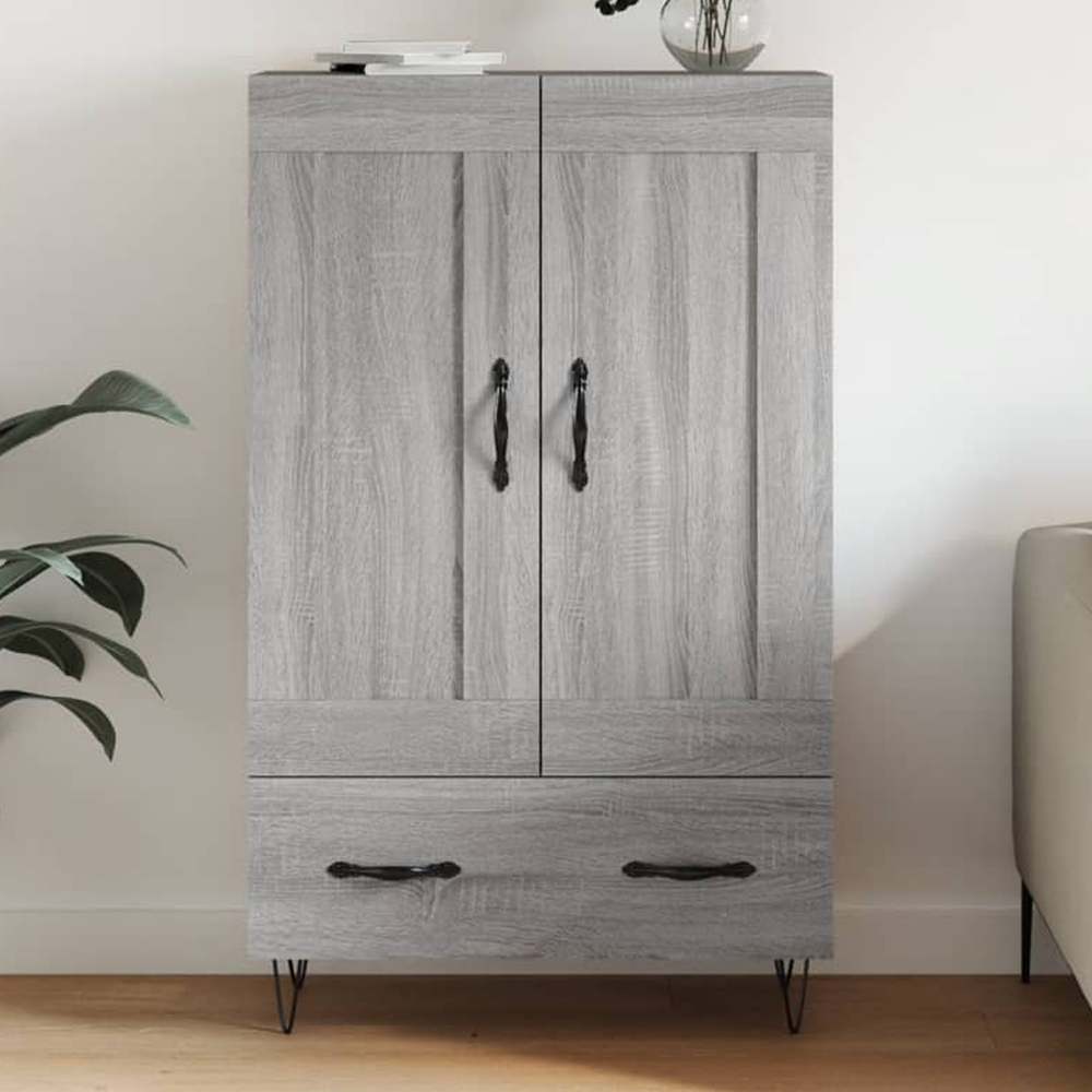 vidaXL 2 Door Single Drawer Grey Sonoma Highboard with Black Hairpin Legs