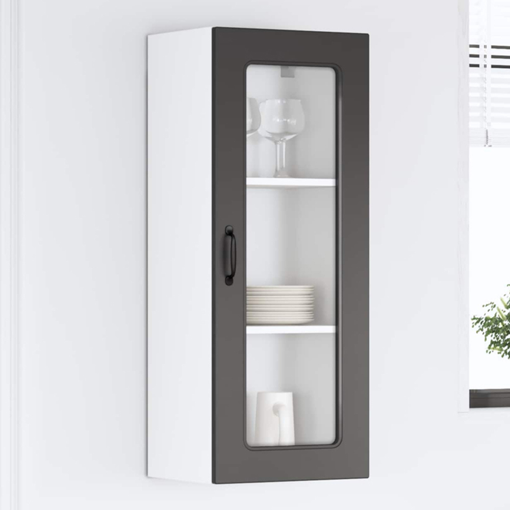 vidaXL Single Glass Door Black Kitchen Wall Cabinet