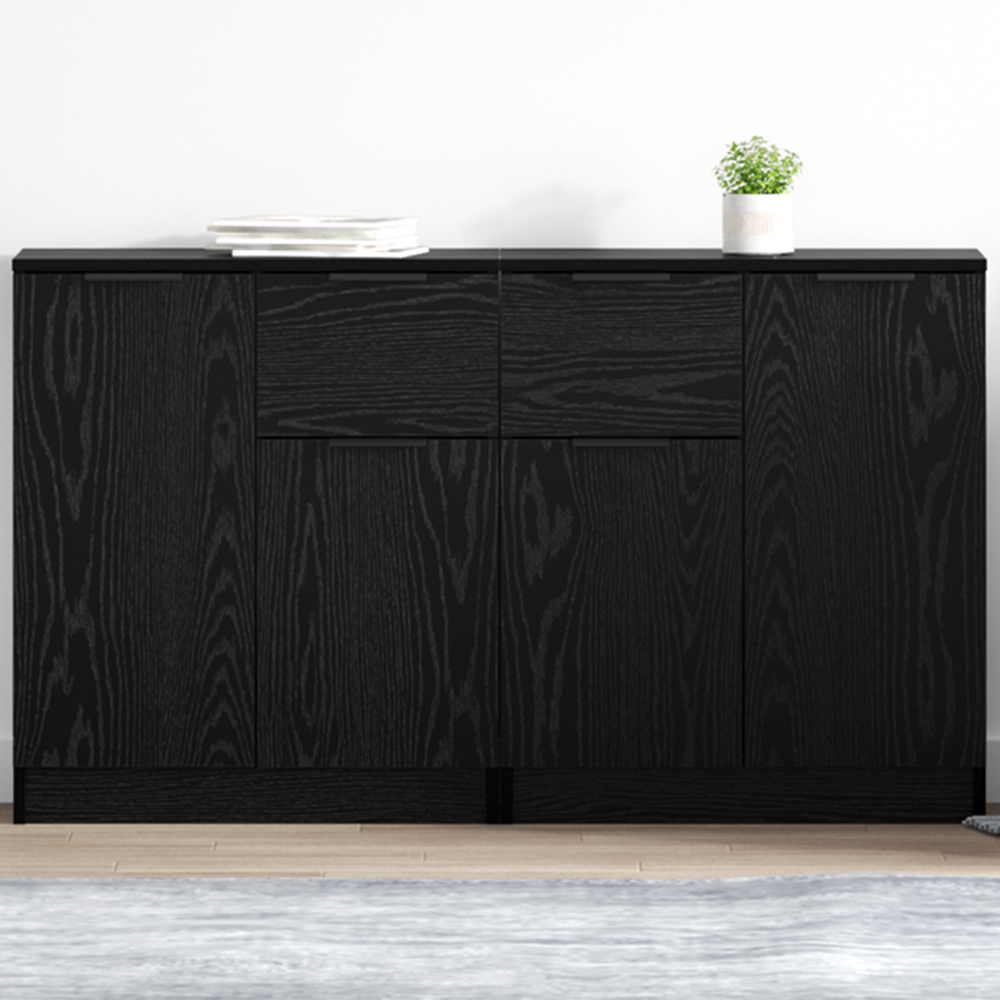 vidaXL 2 Door Single Drawer Black Oak Sideboard Set of 2