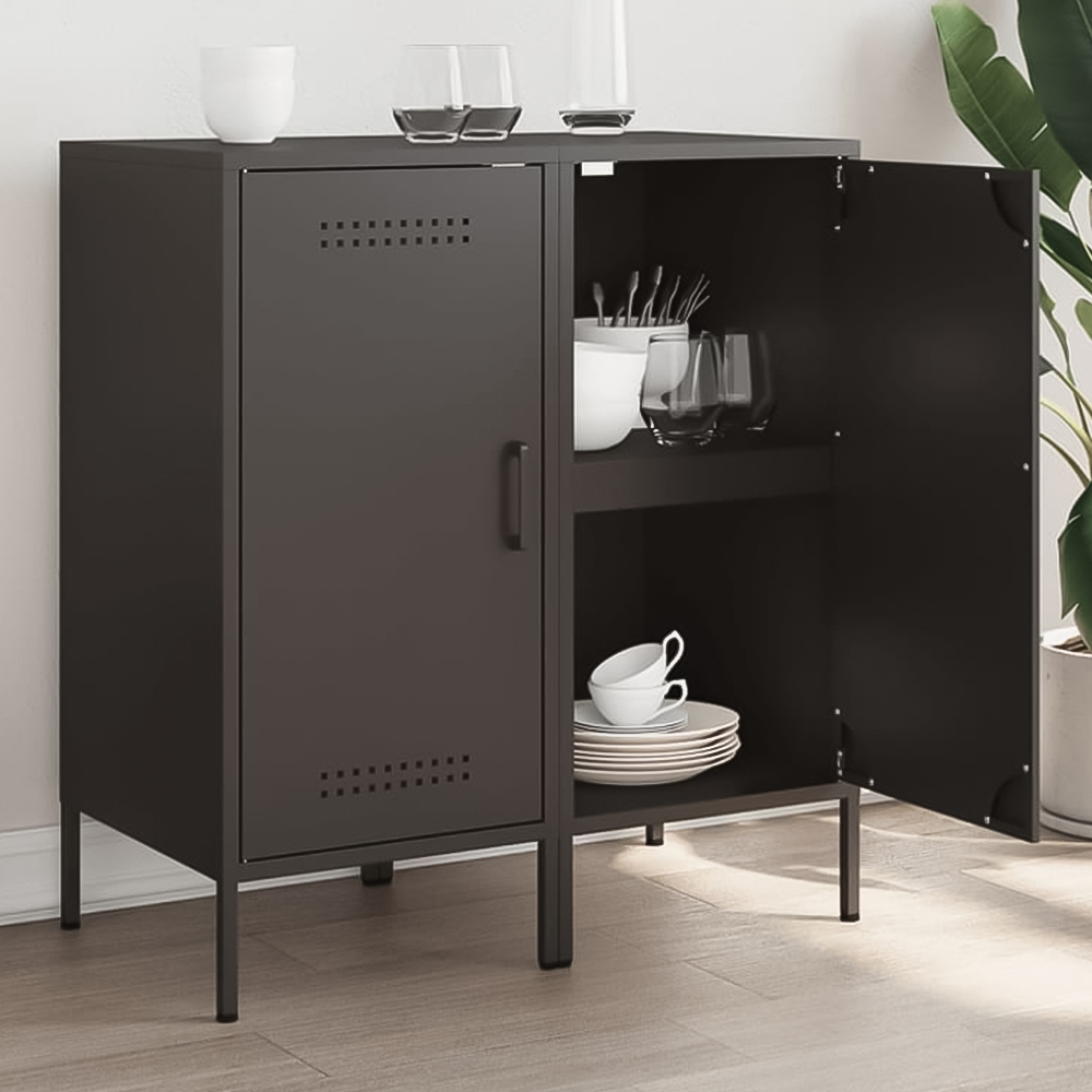 vidaXL Single Door Black Metal Sideboard Set of 2