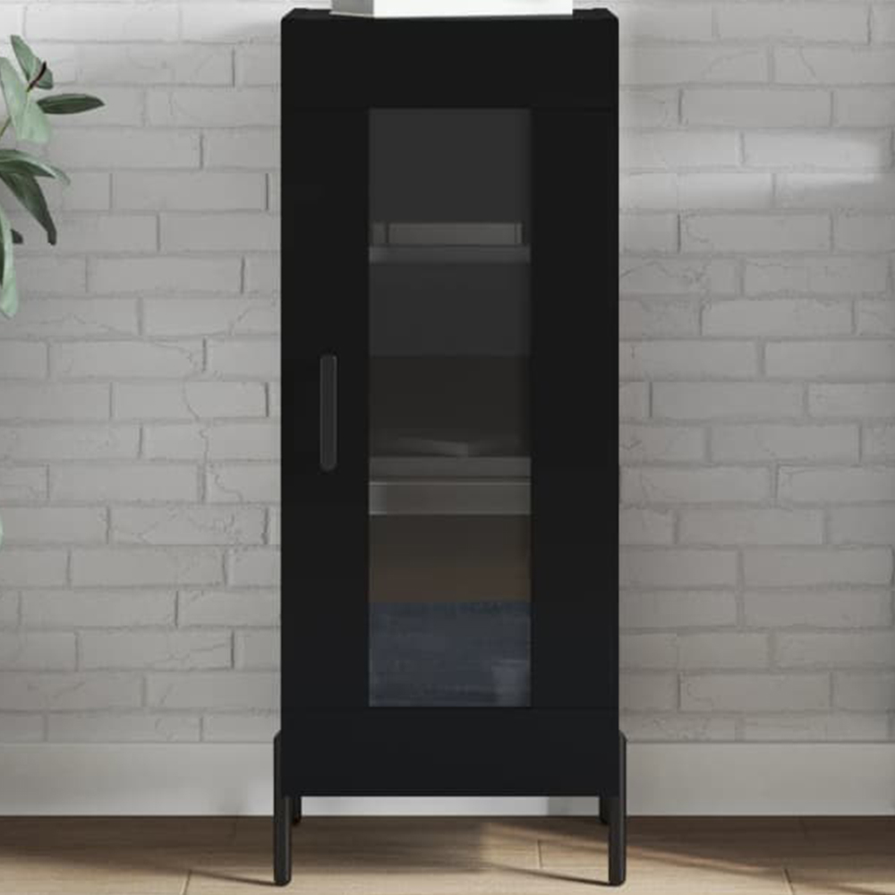 vidaXL Single Glass Door 3 Shelf Black Wooden Sideboard
