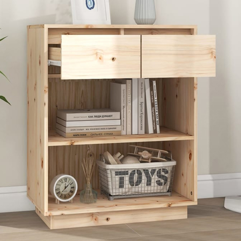 vidaXL 2 Drawer 2 Shelf Brown Solid Pine Wood Console Cabinet