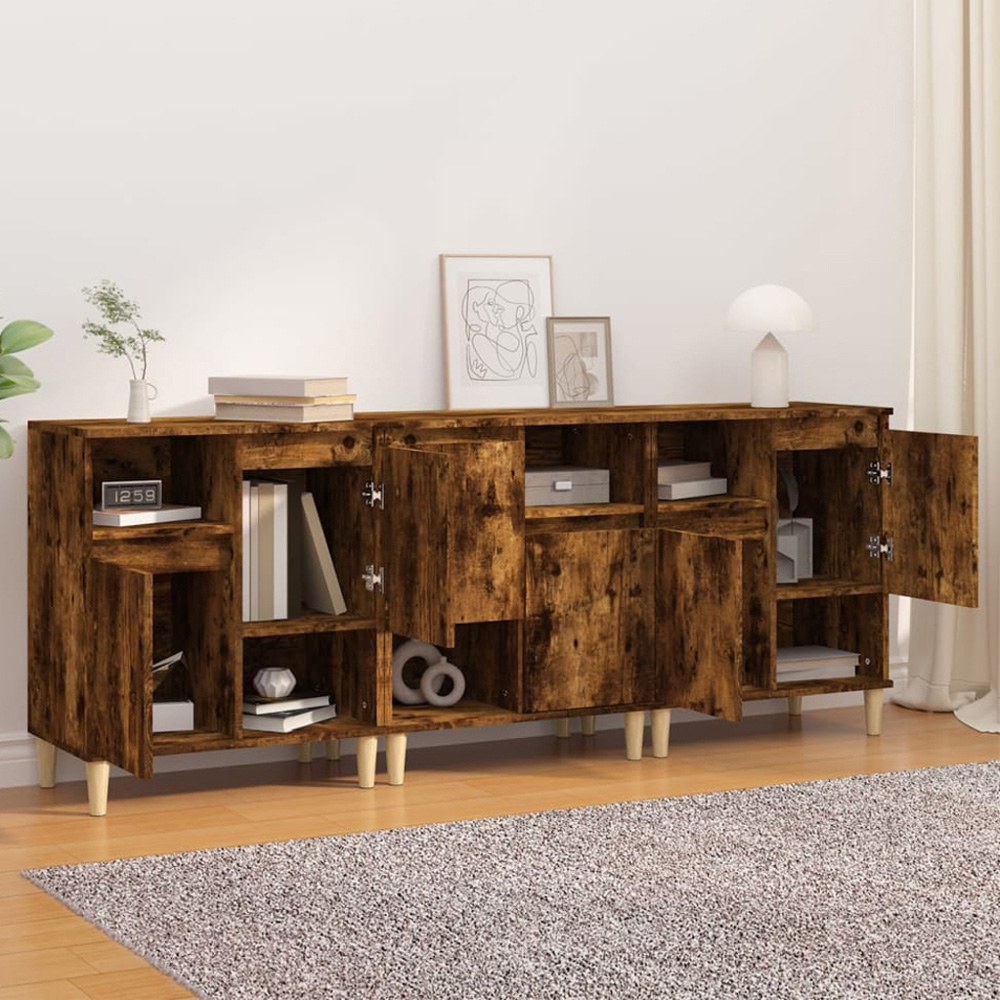 vidaXL 2 Door 2 Shelf Smoked Oak Sideboard Set of 3