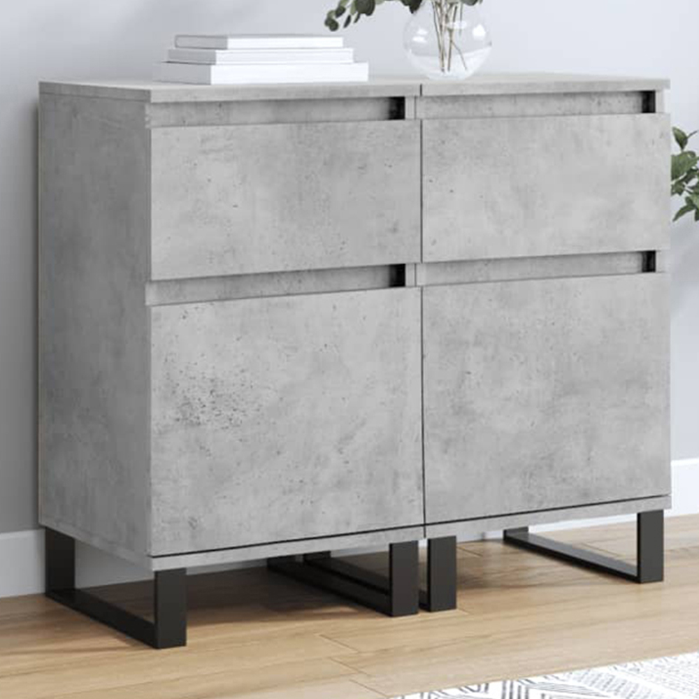 vidaXL Single Door Single Drawer Concrete Grey Wooden Sideboard Set of 2
