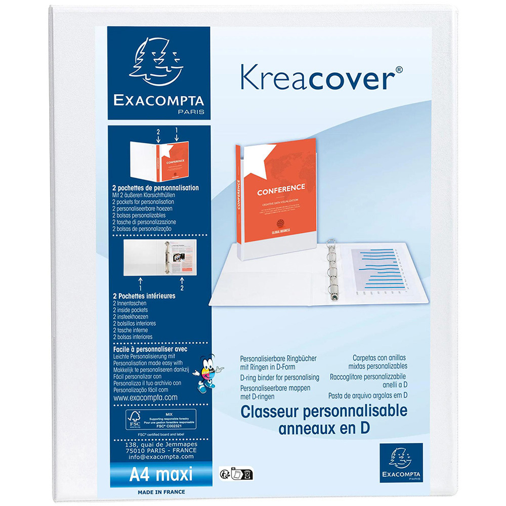 Exacompta KreaCover White 2 Ring Binder 30mm 10 Pack